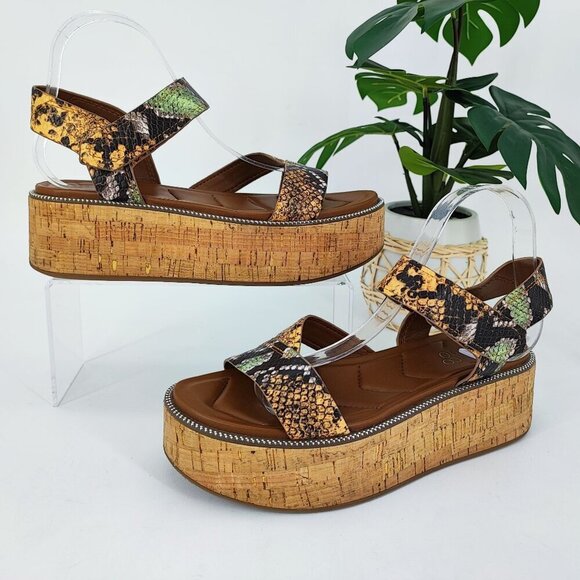 Franco Sarto Women's Ozio Brown Synthetic Platform Sandals Size 8.5M - Picture 1 of 8